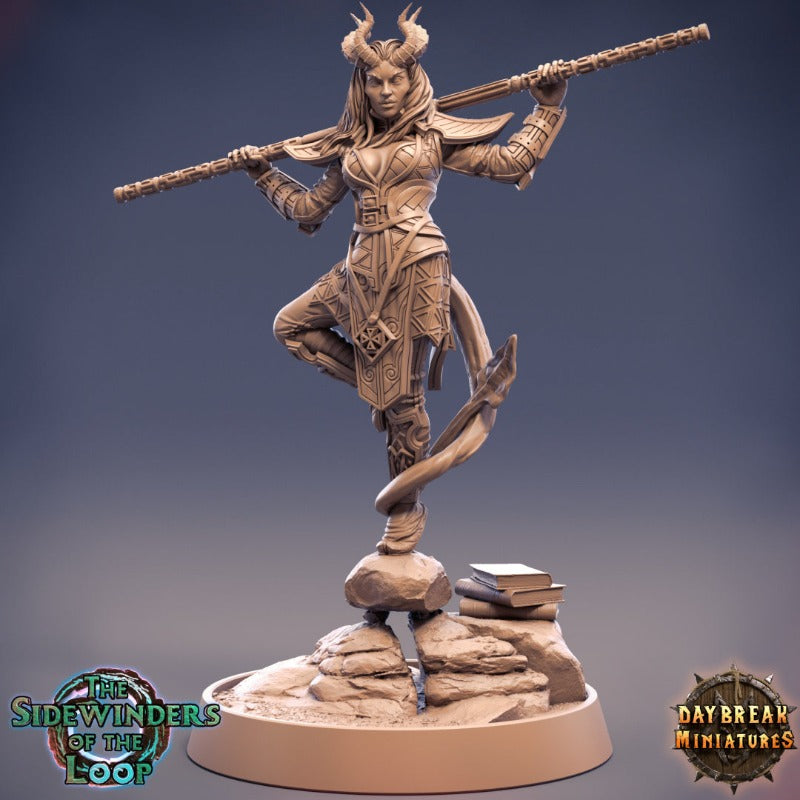 Tiefling female monk balanced on rock unpainted resin unpainted resin 3D Printed Miniature