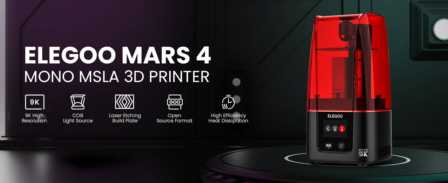 ELEGOO Mars 4 Ultra 9K MSLA 3D Printer with 7 Monochrome LCD