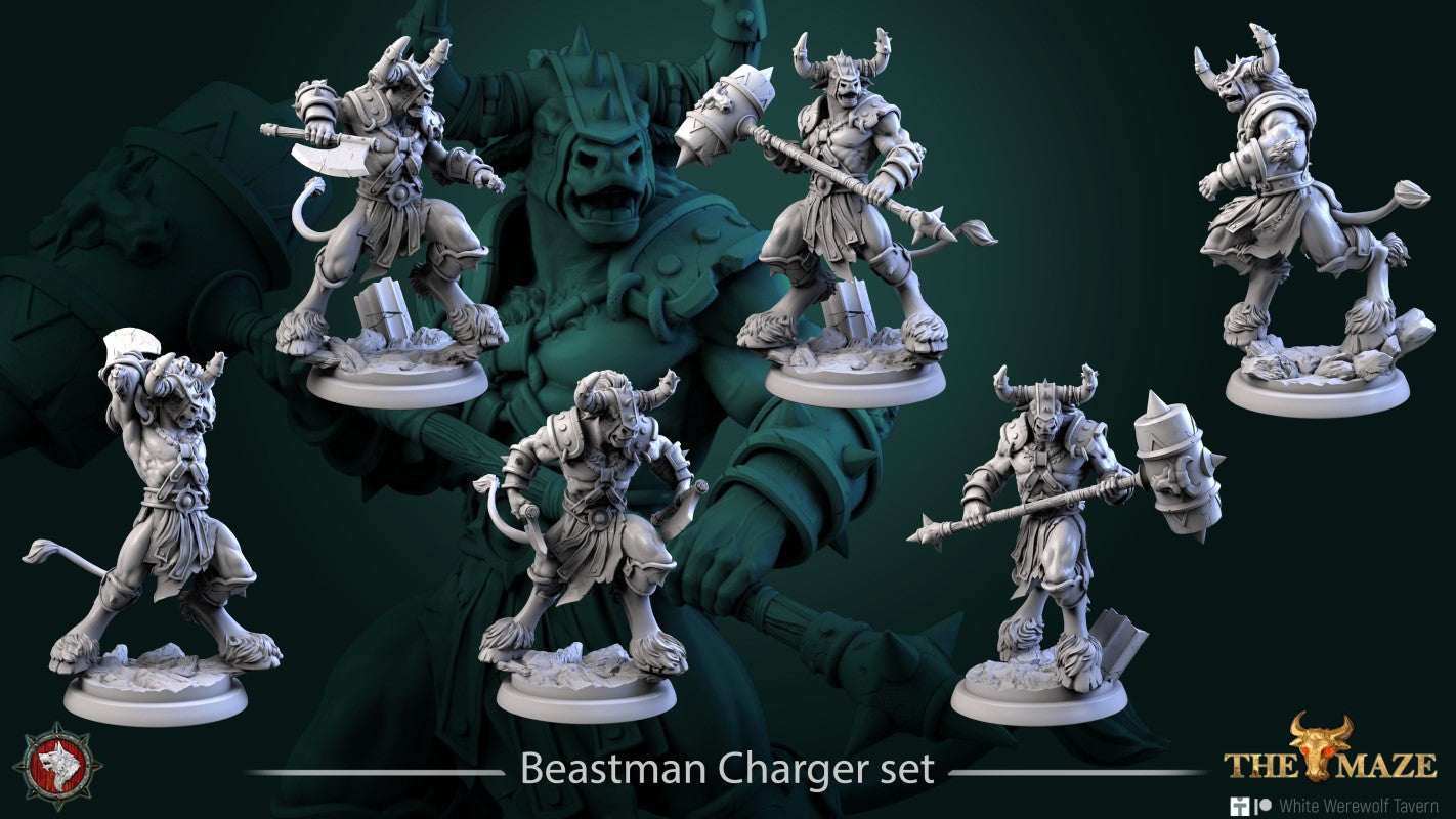 miniature Beastman Charger Set by White Werewolf Tavern