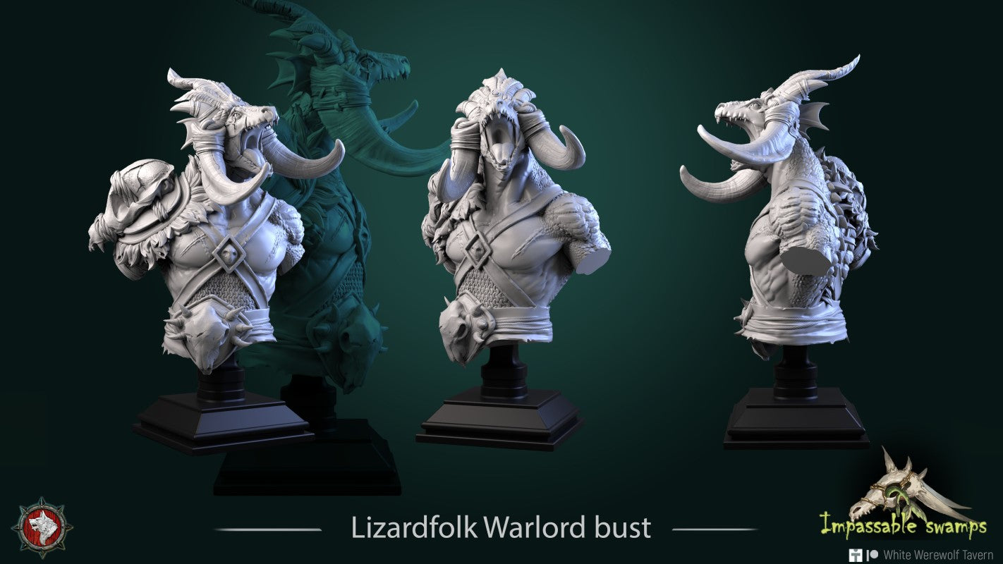 miniature Lizardfolk Warlord Bust by White Werewolf Tavern