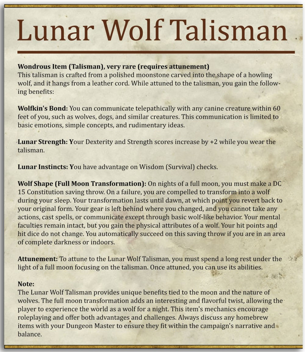 miniature Lunar Wolf Talisman by Printed Obsession