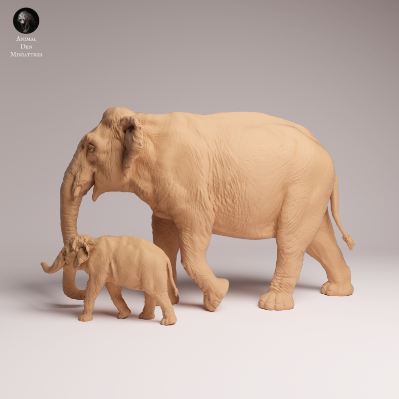 Indian Elephant Cow and Calf 1:32