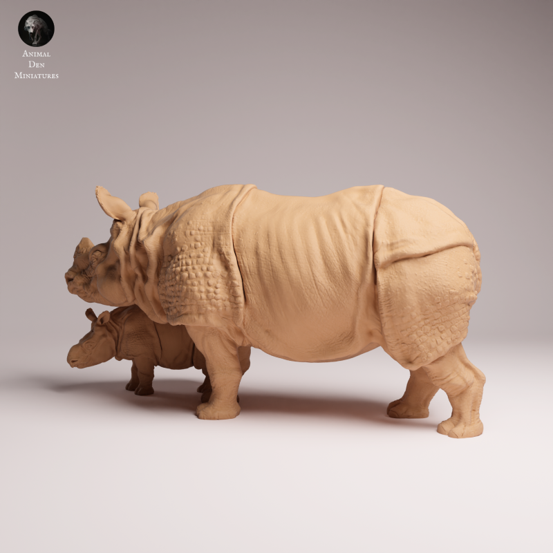 Indian Rhino Cow and Calf 1:32