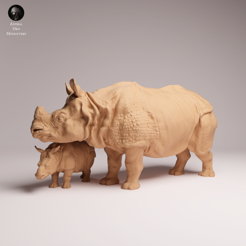 Indian Rhino Cow and Calf 1:32