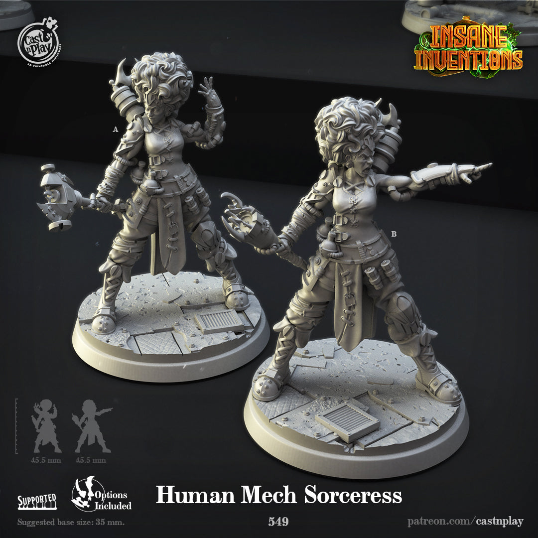 Unpainted resin 3d printed miniature Human Mech Sorceress designed by Cast n Play