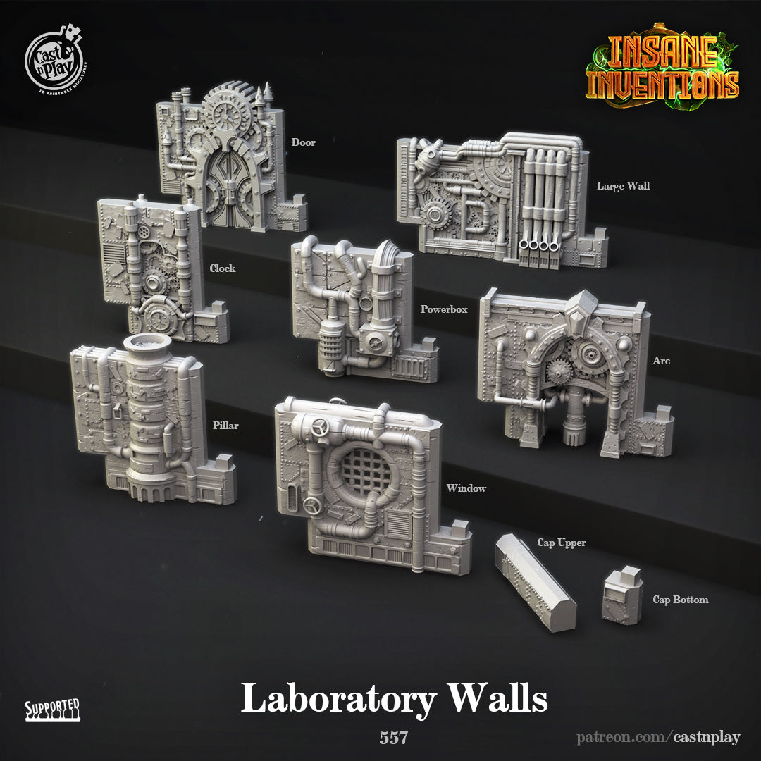 Unpainted resin 3d printed miniature Laboratory Walls designed by Cast n Play