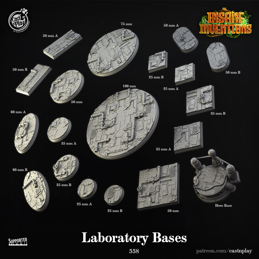 Unpainted resin 3d printed miniature Laboratory Bases designed by Cast n Play