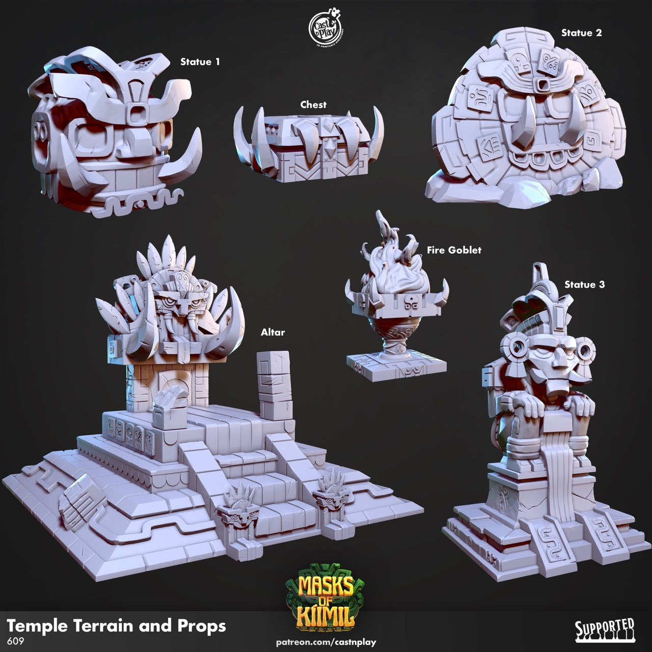 miniature Temple terrain and props sculpted by Cast n Play