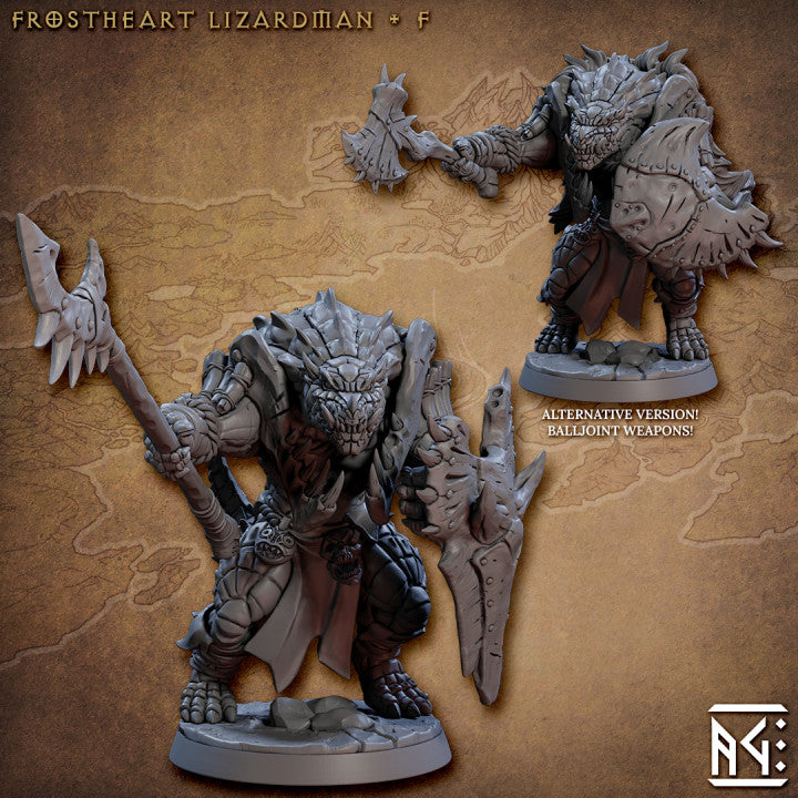 miniature Frostheart Lizardmen sculpted by Archvillain Games