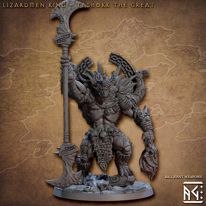 miniature Lizardmen King - Tashokk the Great sculpted by Archvillain Games