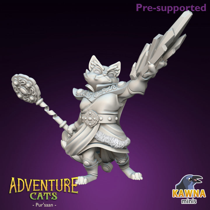 Unpainted resin 3d printed miniature Sorceress Cat