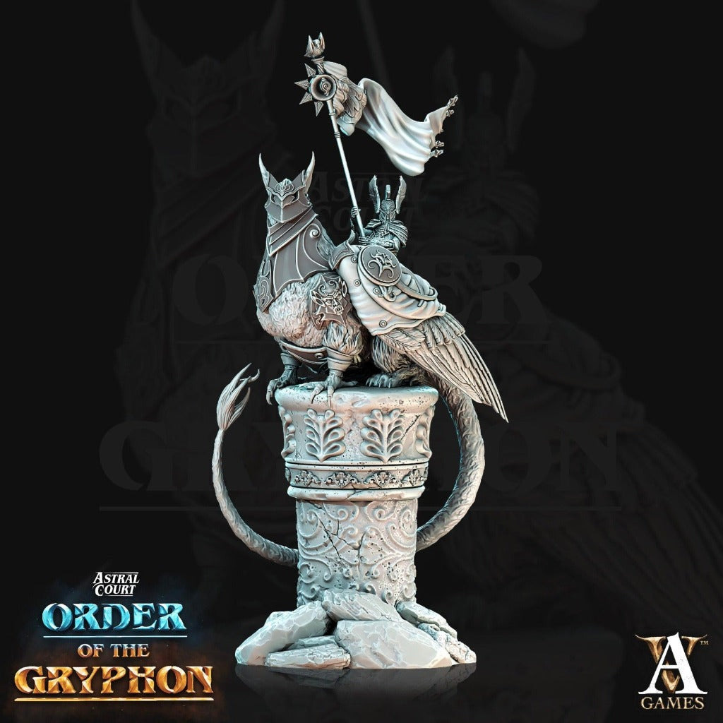 celestial knight paladin on gryphon back perched on pillar  unpainted resin unpainted resin 3D Printed Miniature