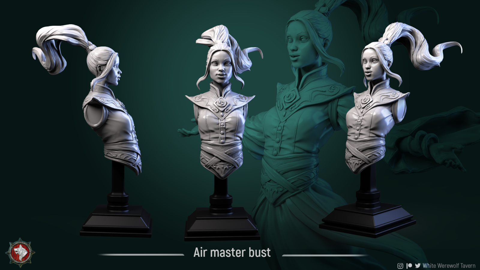 Air Genasi/ Human Female Bust Unpainted Resin 3D Printed Miniature