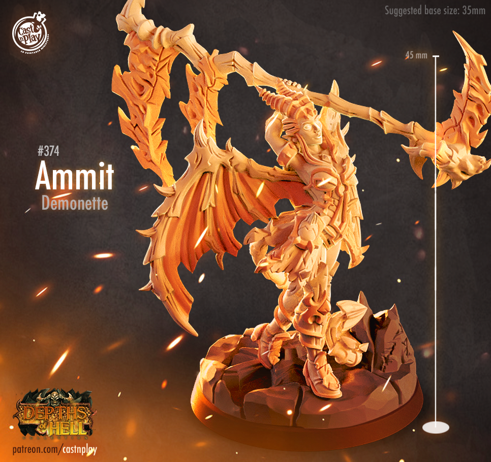 fiendish infernal demon demonic female with scythe  Unpainted Resin 3D Printed Miniature