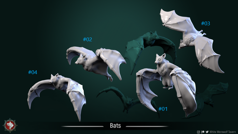 bats  unpainted resin unpainted resin 3D Printed Miniature