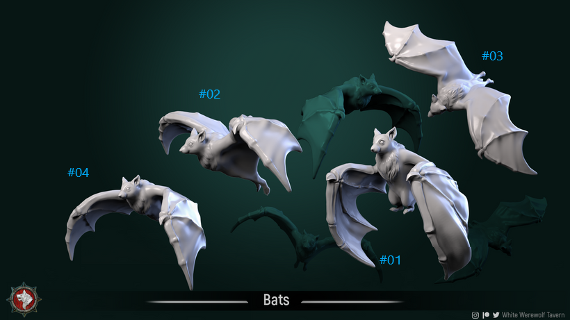 Bats Set 3D Printed Miniature