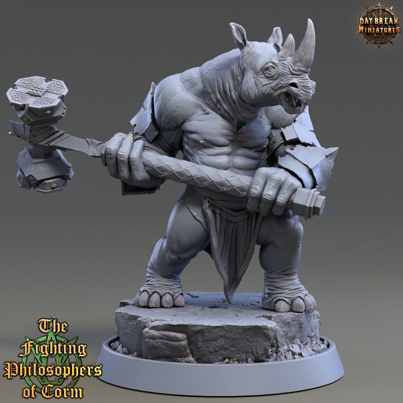 Rhino-folk Brontinus Clubber sculpted by Daybreak miniatures
