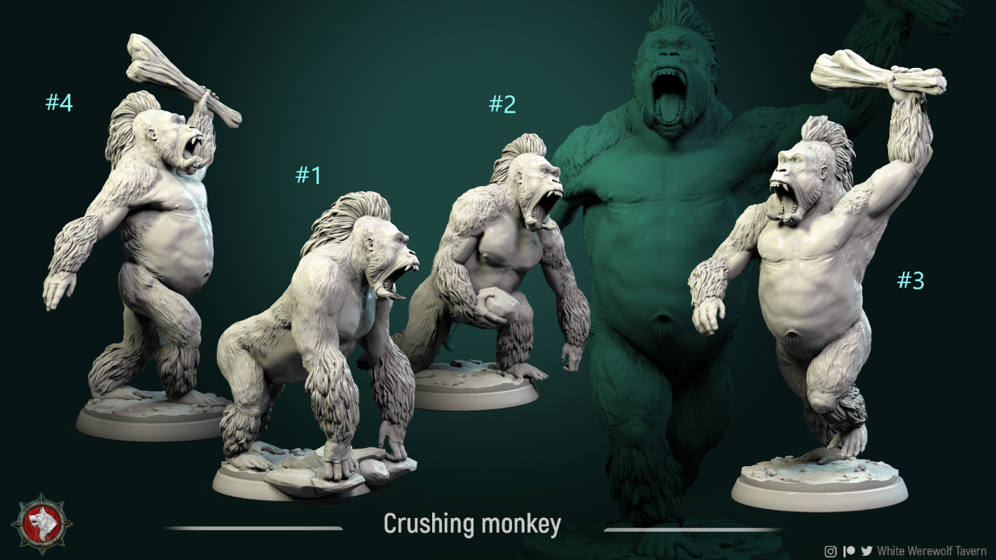 Gorilla screaming monkeys unpainted resin unpainted resin 3D Printed Miniature
