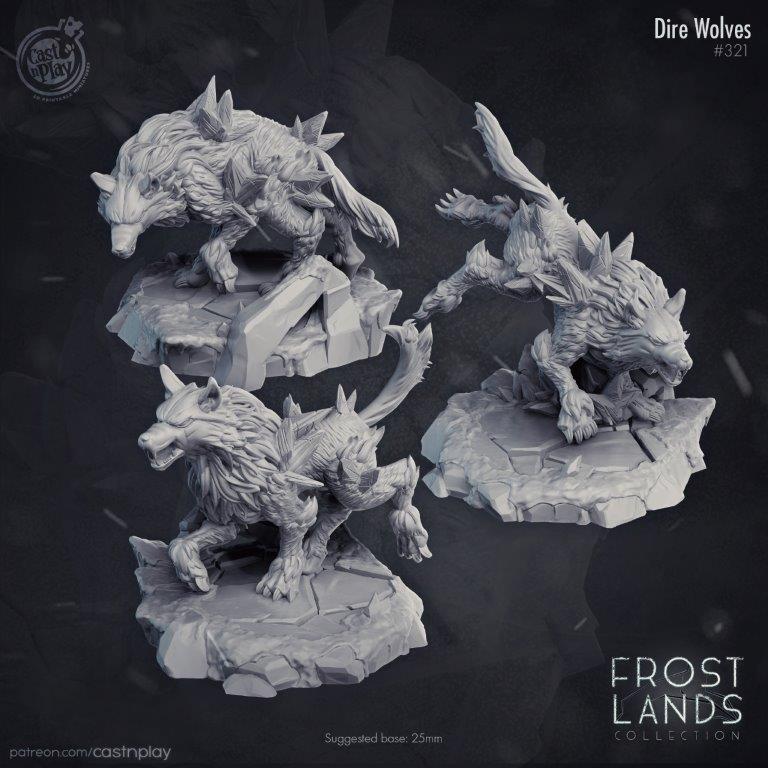 set of frost land icy dire wolfs