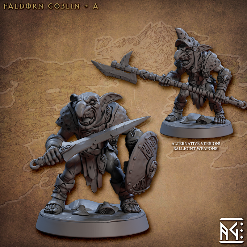 miniature Faldorn Goblin pose 1 sculpted by Archvillain Games