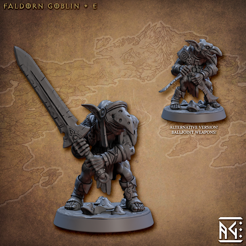 miniature Faldorn Goblin pose 5 sculpted by Archvillain Games