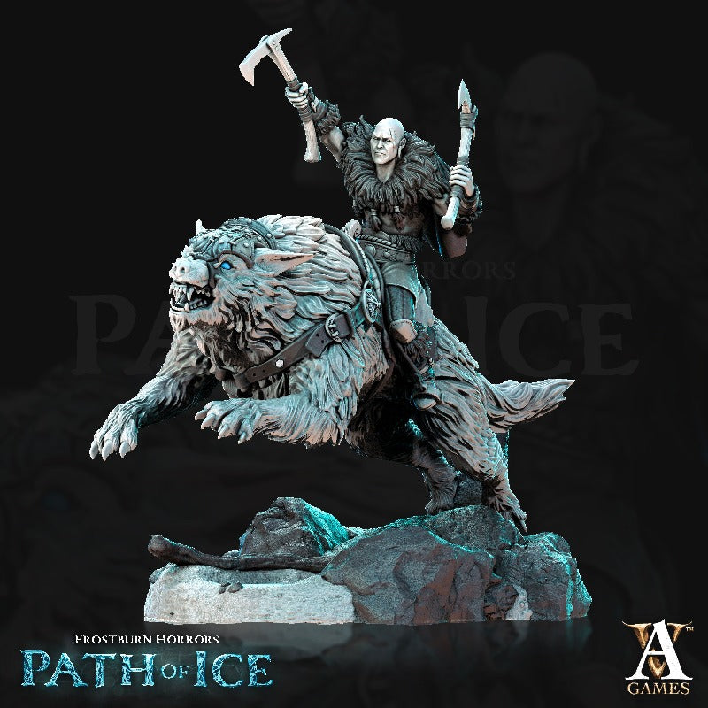 miniature Icewarg Raider pose 1 sculpted by Archvillain Games