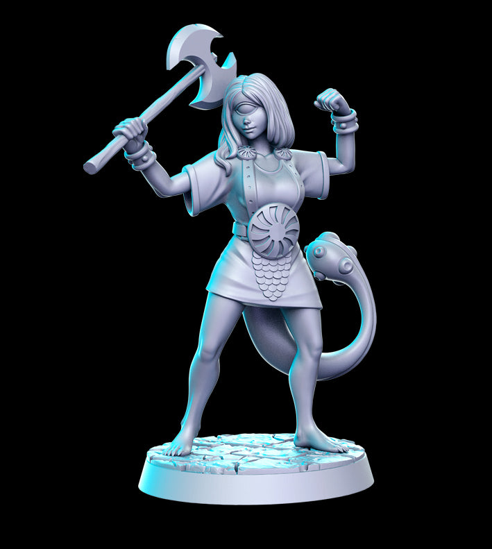 Unpainted miniature female cyclops with axe