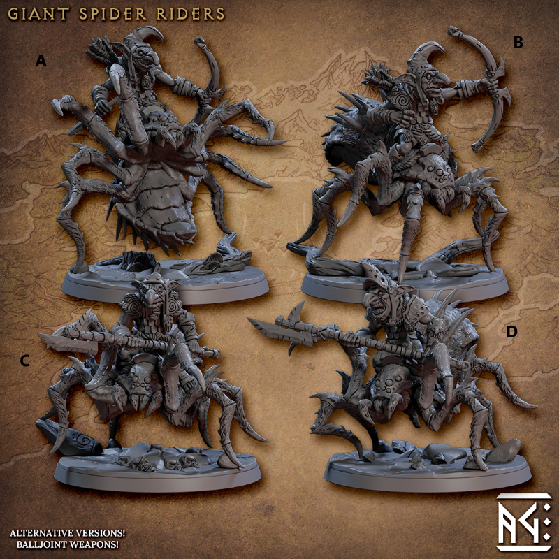 miniature Faldorn Giant Spiders Riders sculpted by Archvillain Games