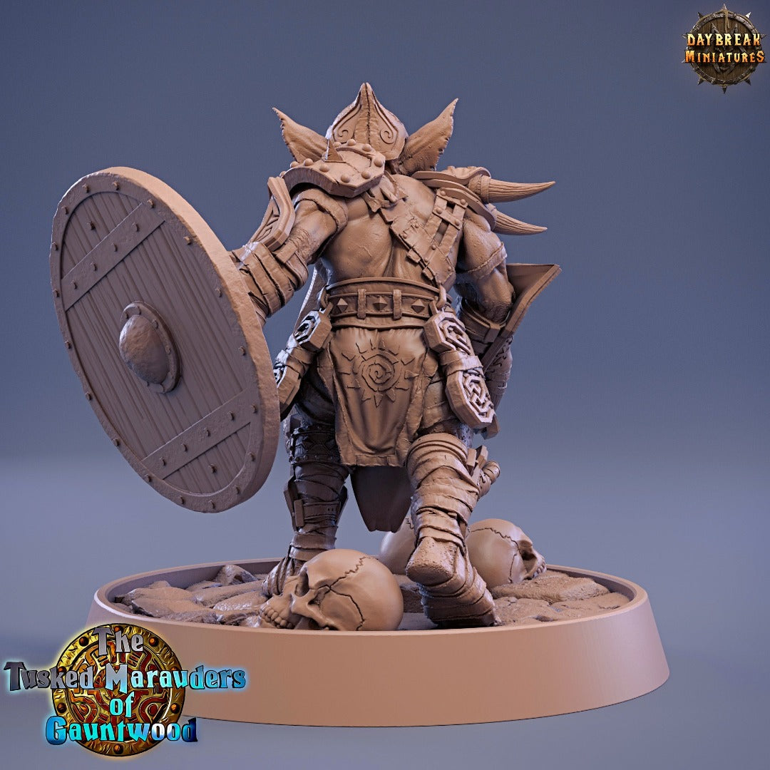 tusked goblin warrior axe and shield