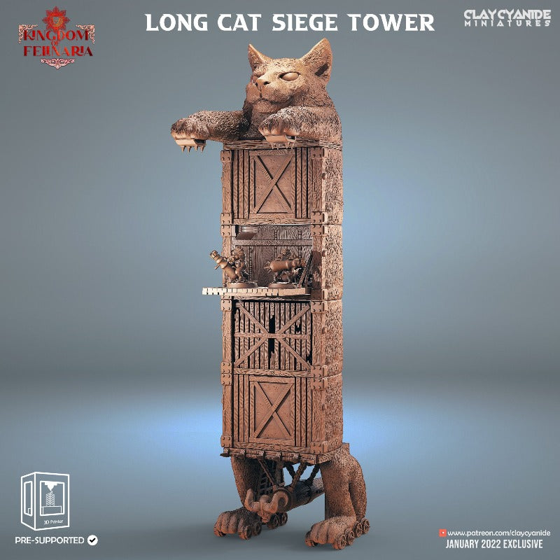 miniature Long Cat Siege Tower by Clay Cyanide