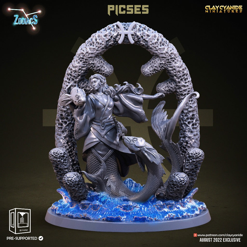 Unpainted resin 3d printed miniature Pisces sculpted by Clay Cyanide