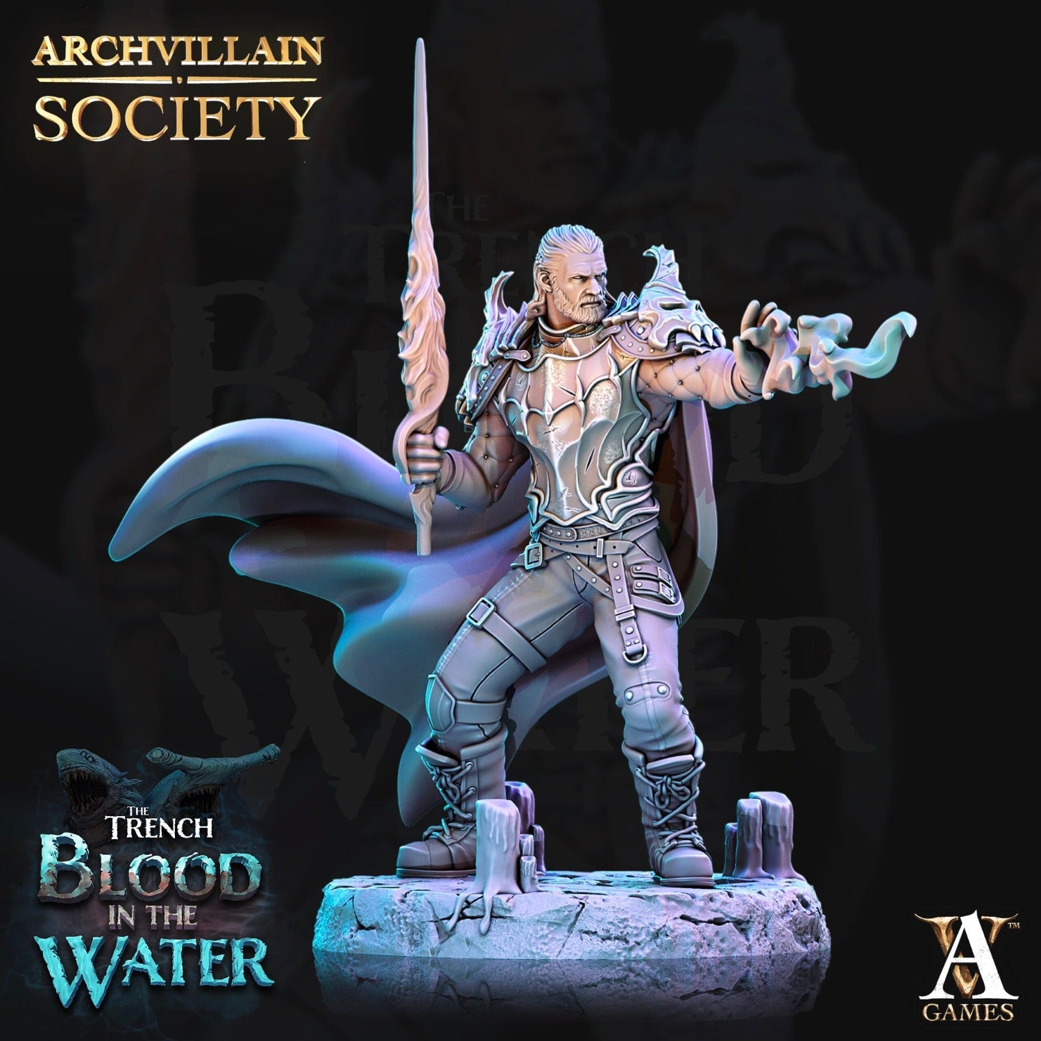 Human male fire sorcerer with sword unpainted resin unpainted resin 3D Printed Miniature
