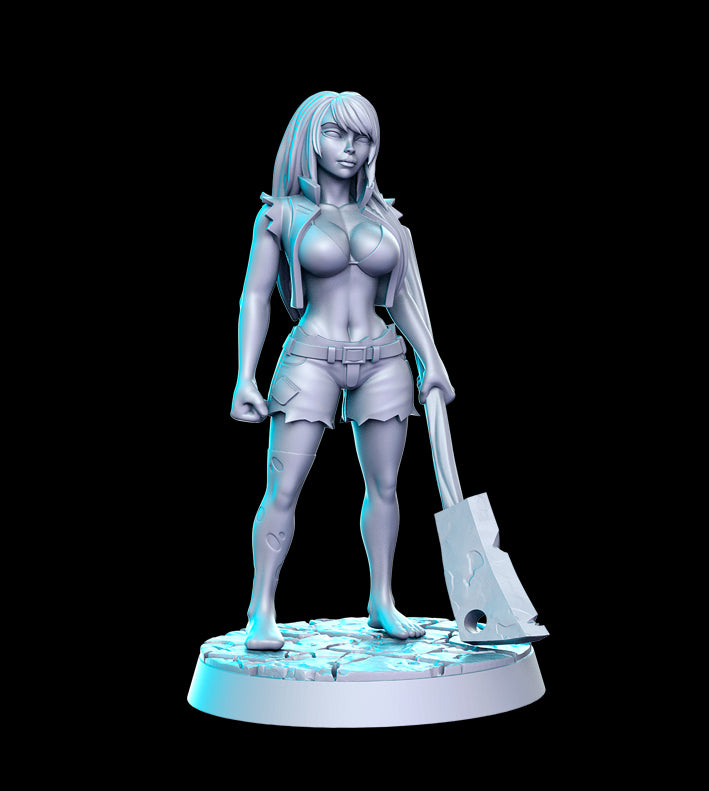 Unpainted miniature female zombie with clever