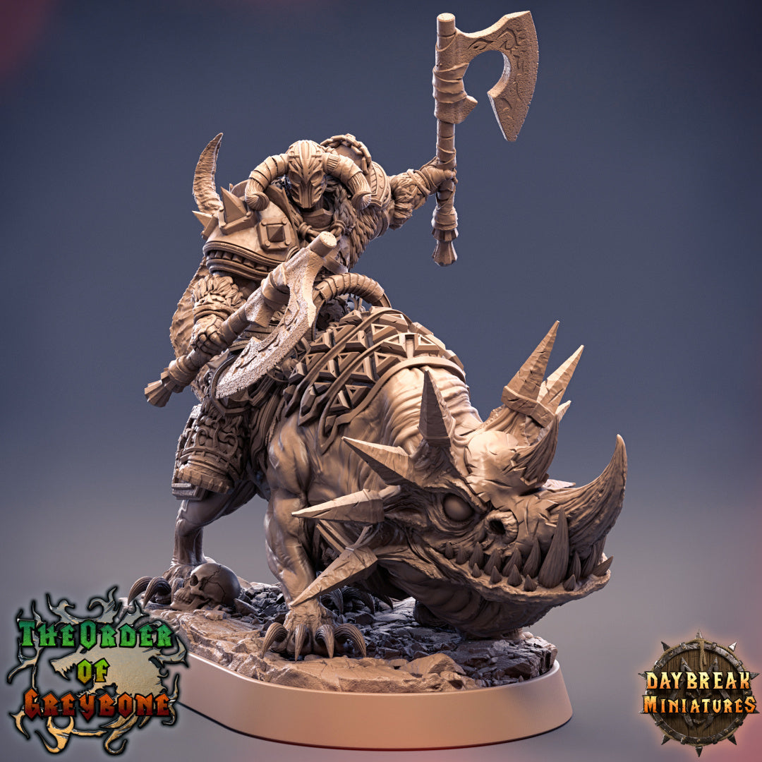 Armour warrior on horned lizard creature unpainted resin unpainted resin 3D Printed Miniature