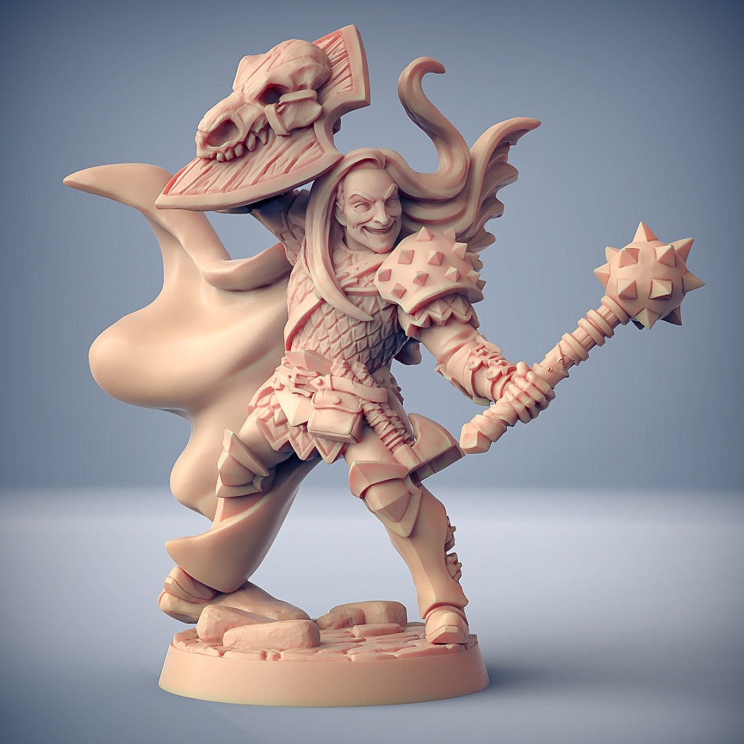 male gnome fighter armed with mace and shield unpainted resin unpainted resin 3D Printed Miniature Gnome barbarian