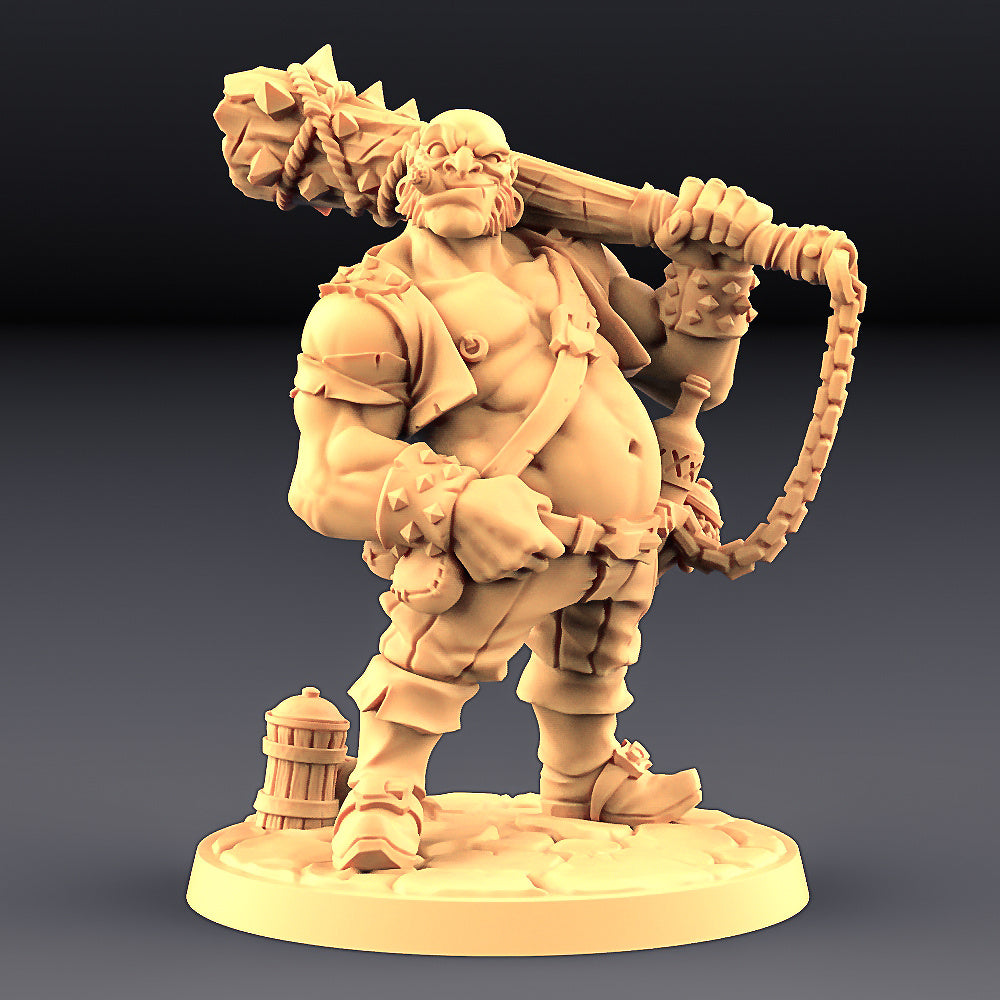 male half-orc barbarian cocky pose with giant club unpainted resin unpainted resin 3D Printed Miniature